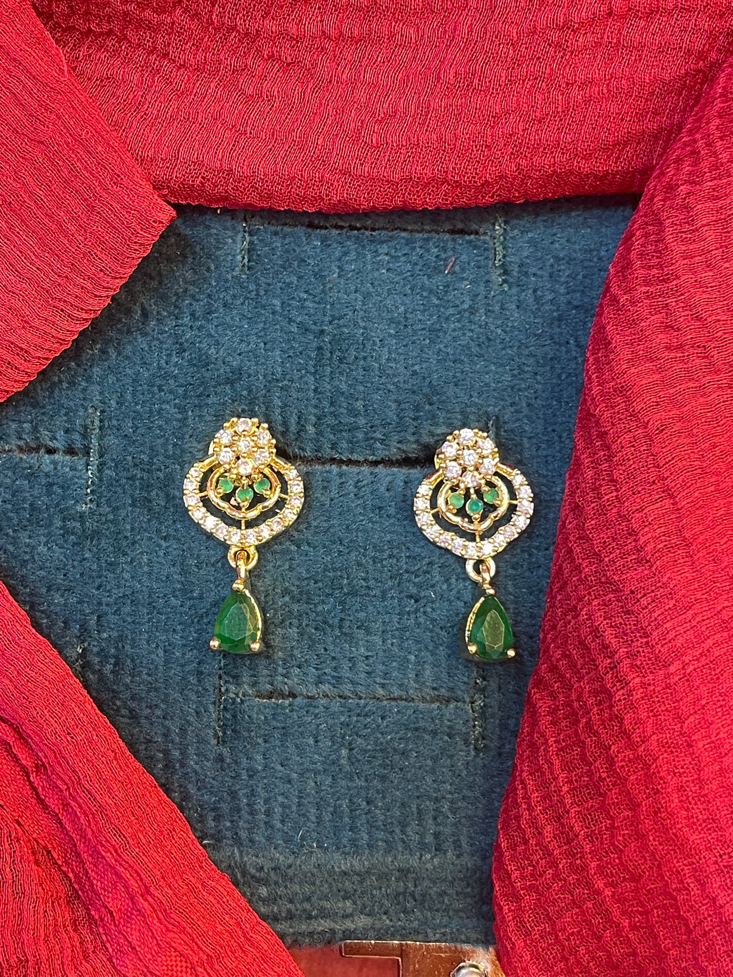 92.5 silver gold plated classy green stone earrings