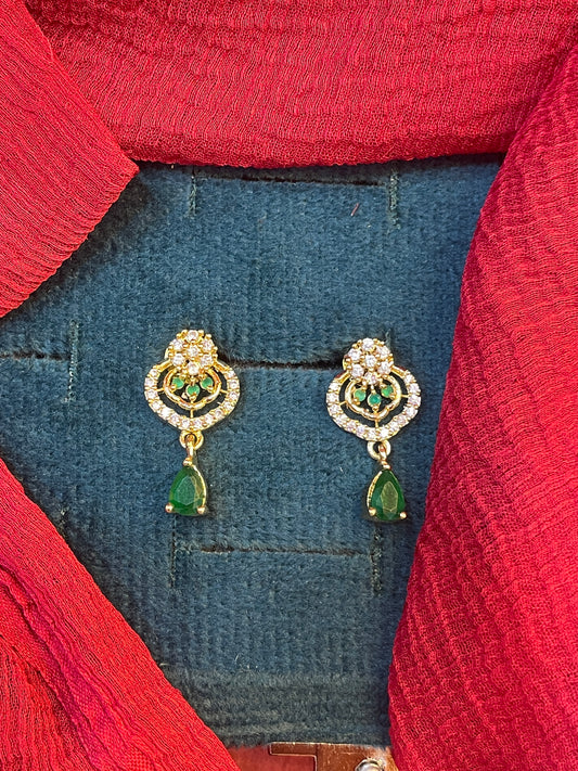 92.5 silver gold plated classy green stone earrings