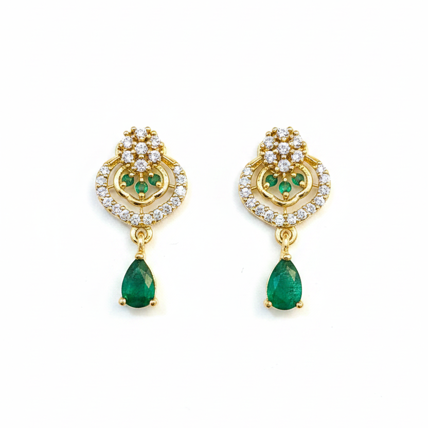 92.5 silver gold plated classy green stone earrings