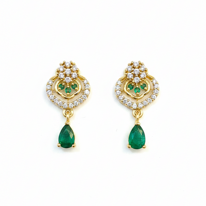 92.5 silver gold plated classy green stone earrings