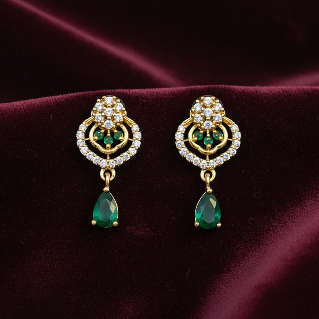 92.5 silver gold plated classy green stone earrings