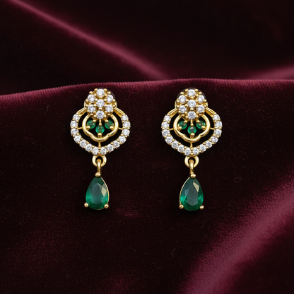92.5 silver gold plated classy green stone earrings