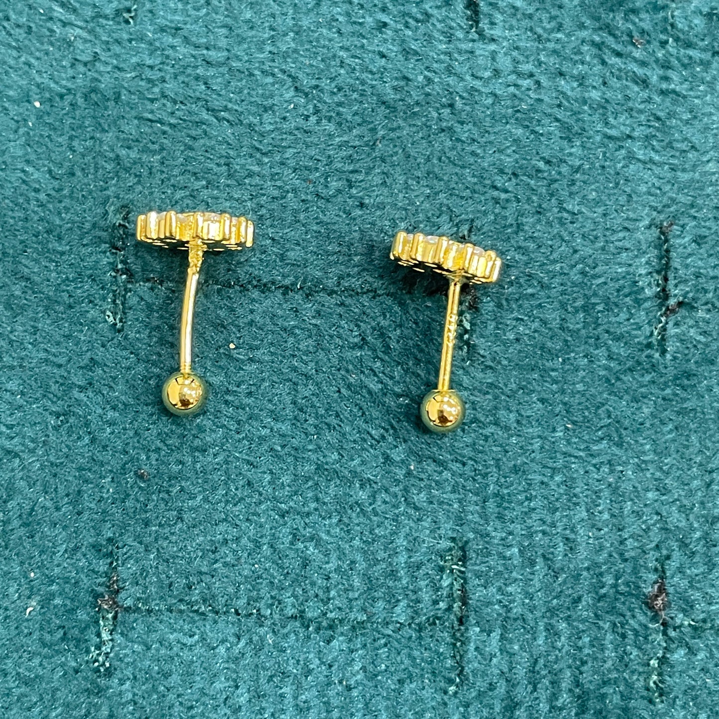 925 Silver Gold Finish Floral Cluster Stud Earrings | CZ Earrings with Ball Screw Back
