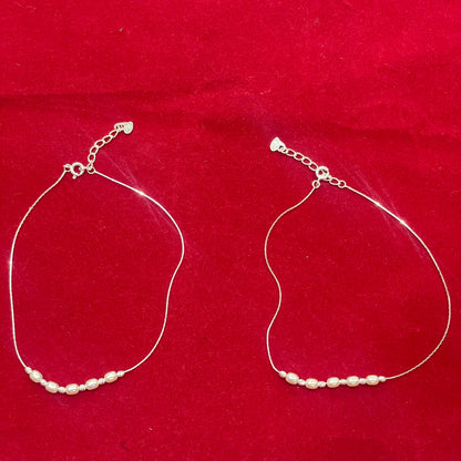 92.5 Sterling Silver Pearl Cluster Anklet for Women