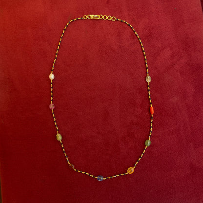 92.5 Silver Navarathna Black Bead Chain for Women