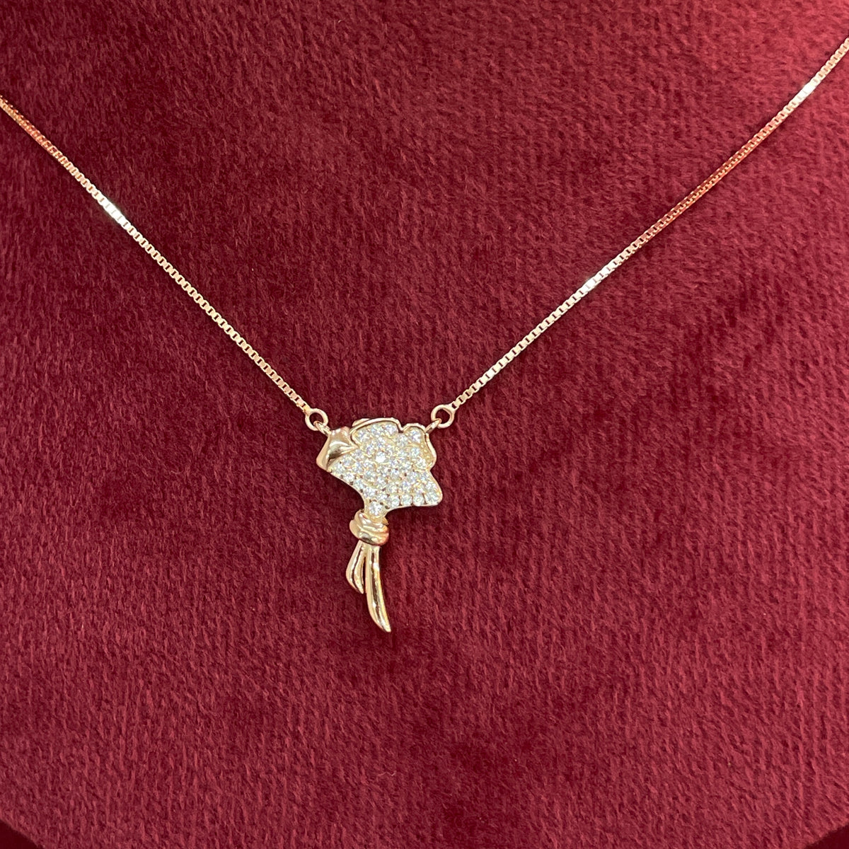 92.5 Silver Rose Gold Plated Pave CZ Flower Bouquet Pendant Necklace for Women
