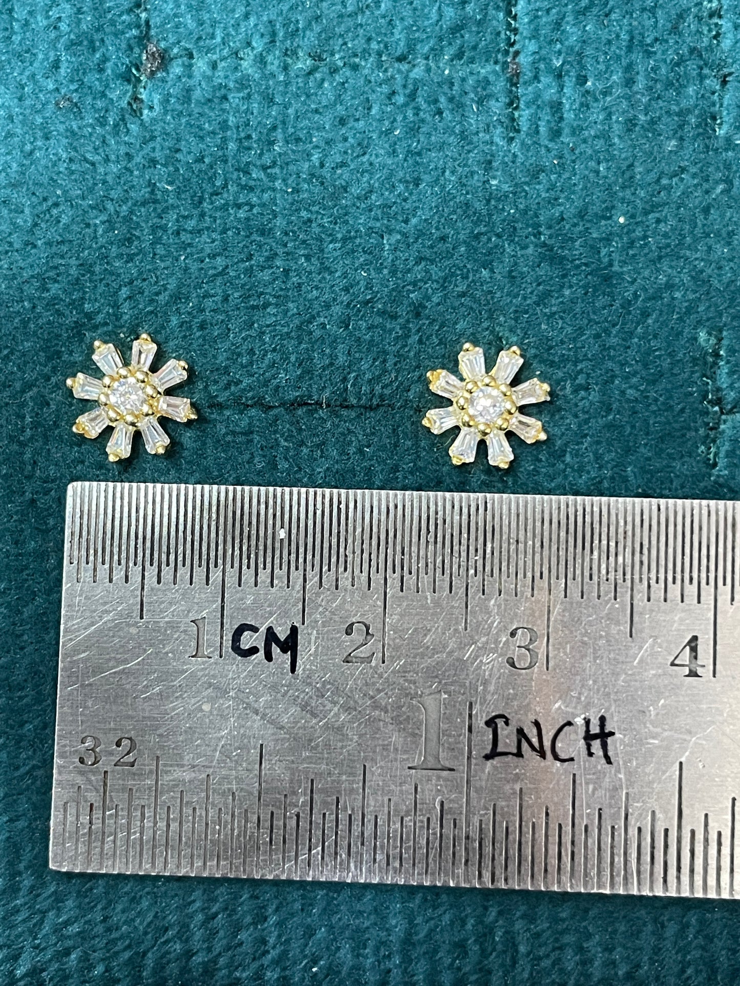 925 Silver Gold Finish Sunflower Stud Earrings | CZ Sparkle Earrings with Ball Screw Back