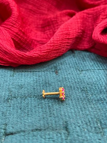925 Silver Gold Plated Ruby Nose pin