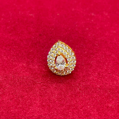 92.5 Sterling Silver Gold Plated Pear Cut White CZ Double Halo Stud Earrings for Women