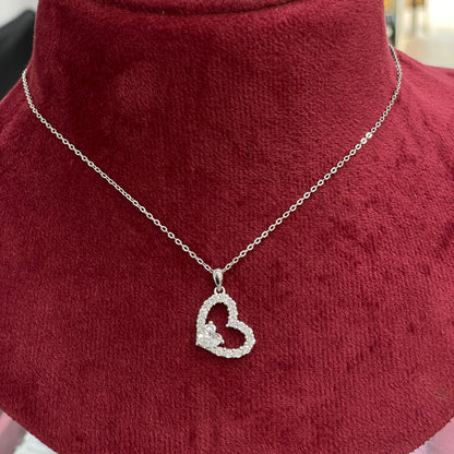 92.5 Silver White CZ Heart Pendant Chain for Women