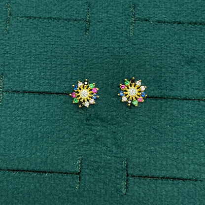925 Silver Gold Plated multicolor studs pair