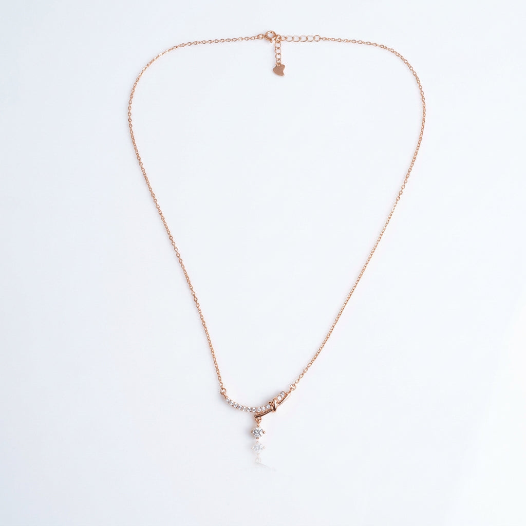 92.5 Silver Rose Gold Plated White CZ Drop Necklace for Women