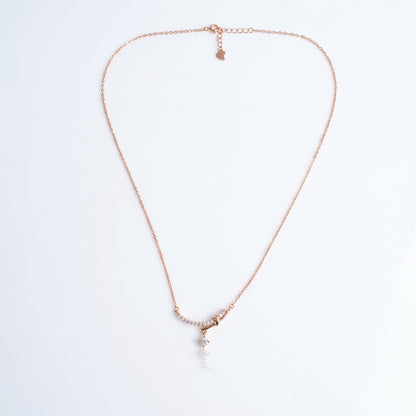 92.5 Silver Rose Gold Plated White CZ Drop Necklace for Women
