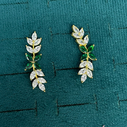 92.5 silver gold plated leaf green stone earcuffs pair