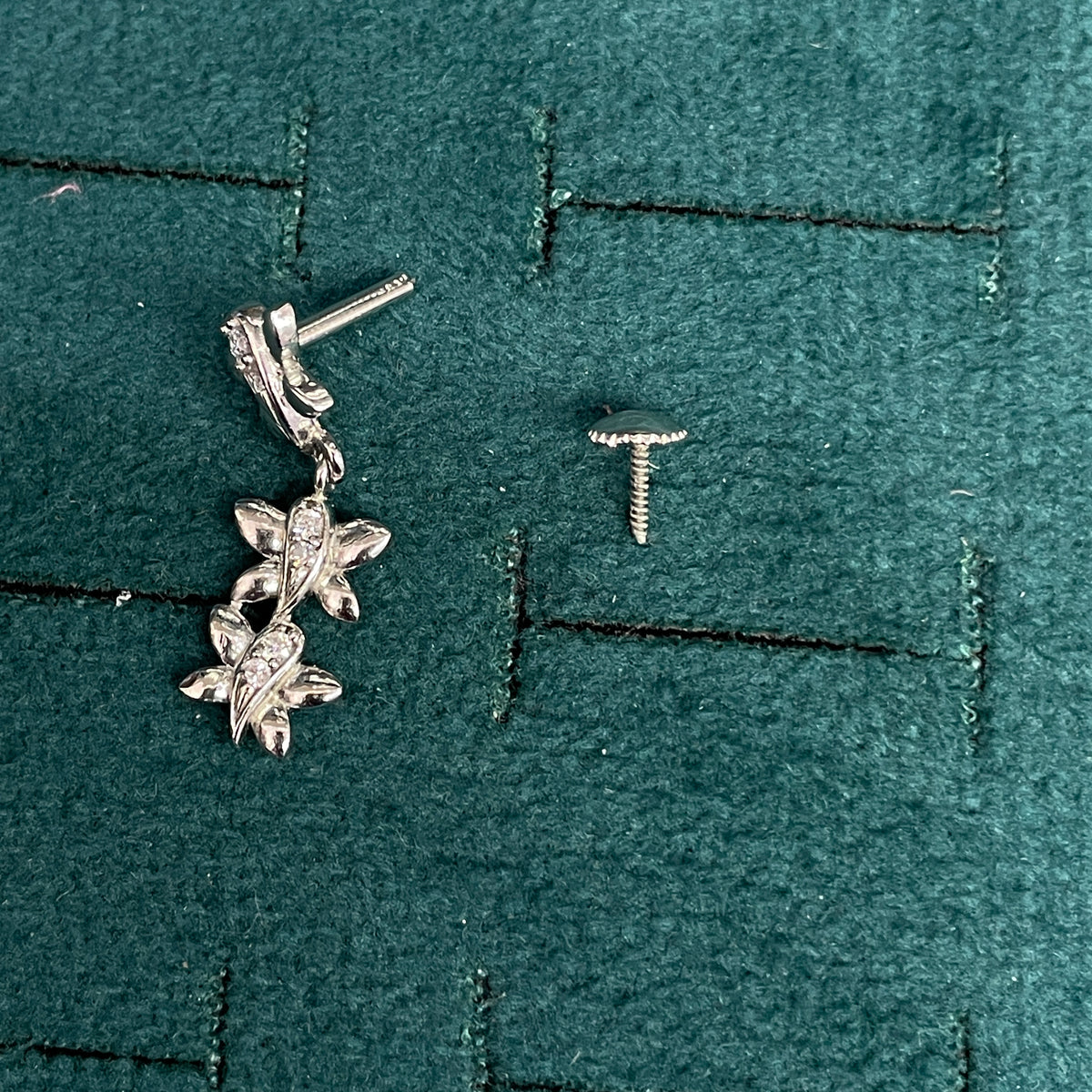 92.5 Sterling Silver CZ Leaf Spray Drop Earrings for Women pair