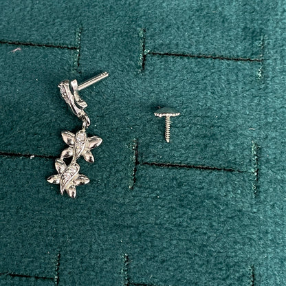 92.5 Sterling Silver CZ Leaf Spray Drop Earrings for Women pair