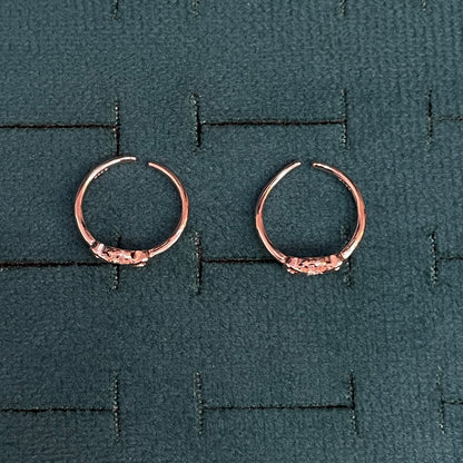 92.5 Silver Rose Gold Plated White CZ Heart Circle Toe Rings