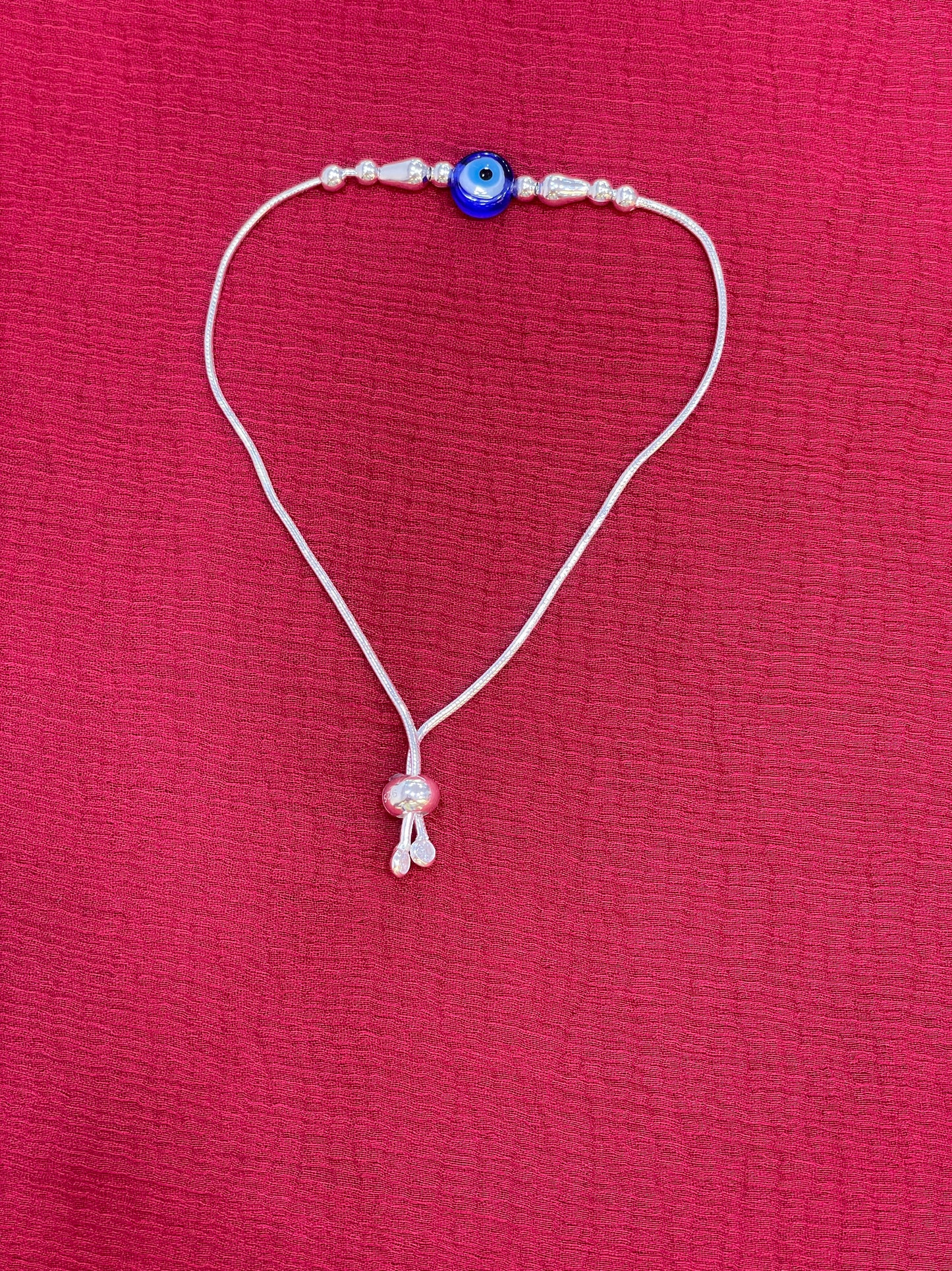 92.5 Silver Evil Eye Teardrop Charm Adjustable Bracelet for Women | Blue Bead Design