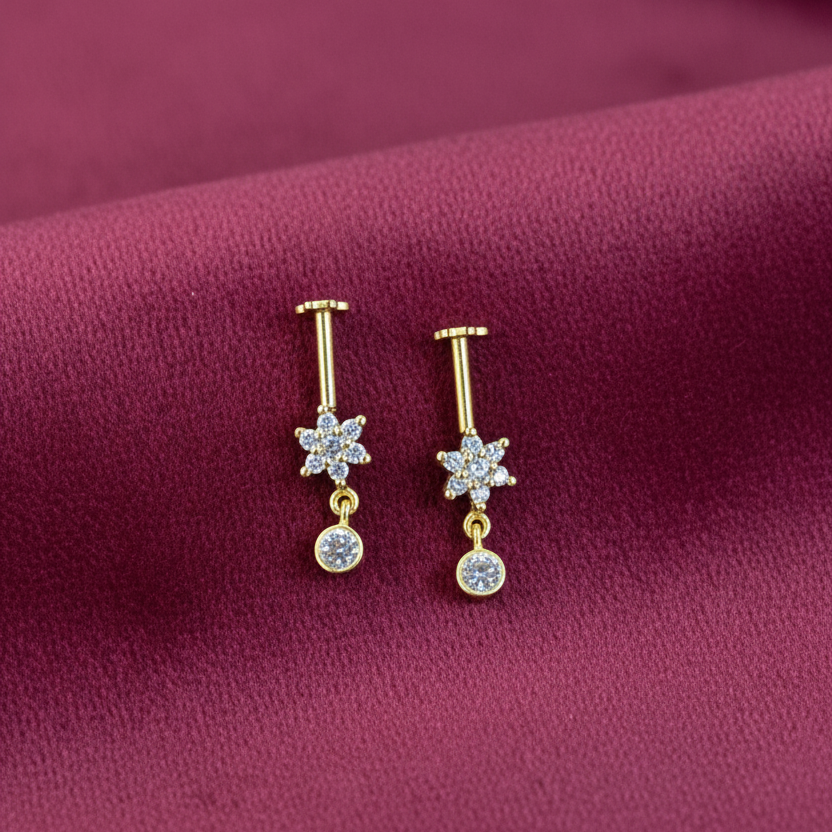 92.5 Silver Gold Plated Bugadi Pair | Stylish Traditional Design | Elegant Ear Jewellery