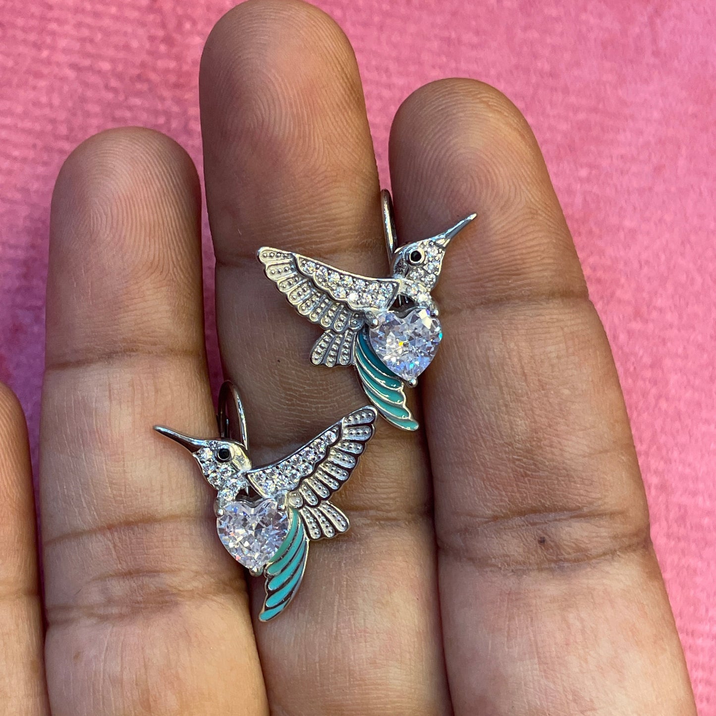 92.5 Silver Humming Hearts Earrings | Stylish Romantic Design | Jewellery