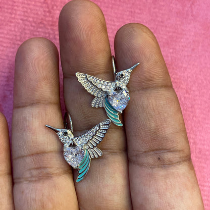 92.5 Silver Humming Hearts Earrings | Stylish Romantic Design | Jewellery