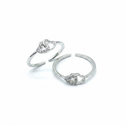 92.5 Sterling Silver Double Heart Toe Rings for Women | Romantic Elegant Design