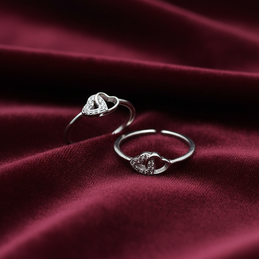 92.5 Sterling Silver Double Heart Toe Rings for Women | Romantic Elegant Design