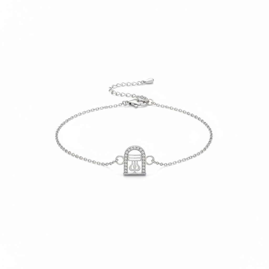 925 Sterling Silver Shivling Rakhi | CZ Stone Chain Rakhi for Raksha Bandhan