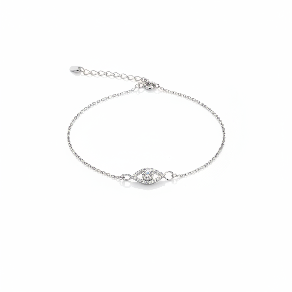 925 Sterling Silver Evil Eye Rakhi | CZ Stone Chain Rakhi for Raksha Bandhan