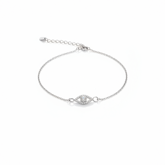 925 Sterling Silver Evil Eye Rakhi | CZ Stone Chain Rakhi for Raksha Bandhan