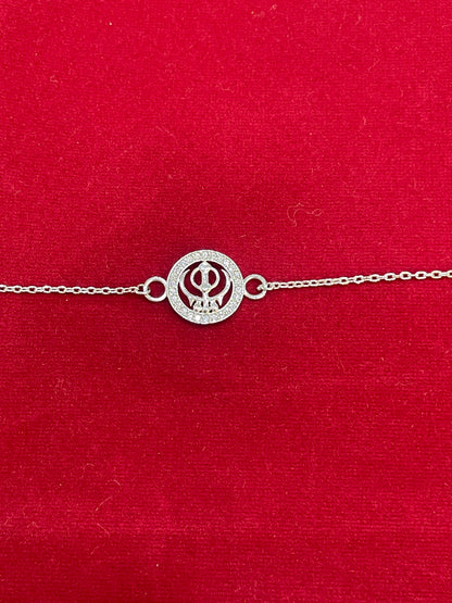 925 Sterling Silver Khanda Rakhi | Stone-Studded Chain Rakhi for Raksha Bandhan