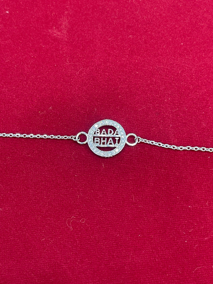 925 Sterling Silver Bada Bhai Rakhi | Stone-Studded Chain Rakhi for Raksha Bandhan