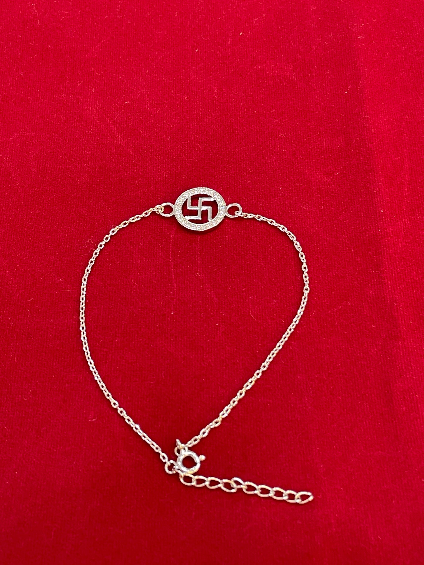 925 Sterling Silver Swastik Rakhi | Stone-Studded Chain Rakhi for Raksha Bandhan