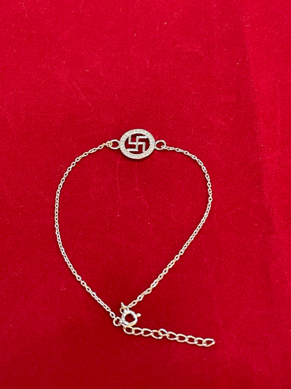 925 Sterling Silver Swastik Rakhi | Stone-Studded Chain Rakhi for Raksha Bandhan