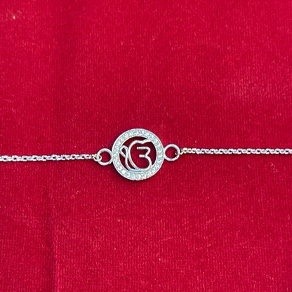 925 Sterling Silver Ik Onkar Rakhi | Stone-Studded Chain Rakhi for Raksha Bandhan