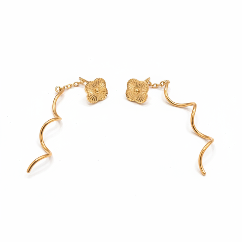 925 Silver Gold Plated Clover Spiral Earrings for Women | Elegant Floral Design