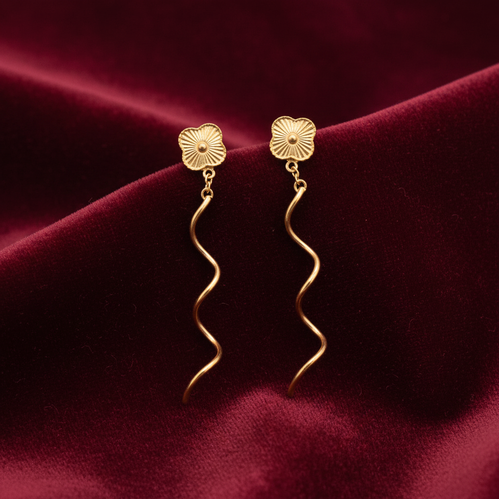 925 Silver Gold Plated Clover Spiral Earrings for Women | Elegant Floral Design