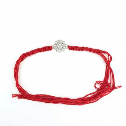 925 Sterling Silver Lotus Rakhi | Red Thread Rakhi for Raksha Bandhan
