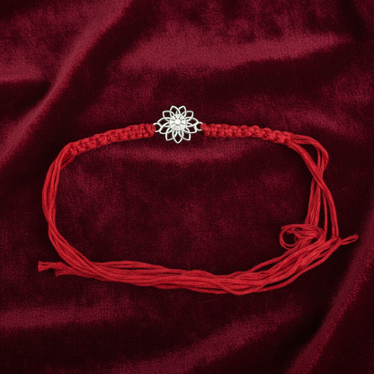 925 Sterling Silver Lotus Rakhi | Red Thread Rakhi for Raksha Bandhan