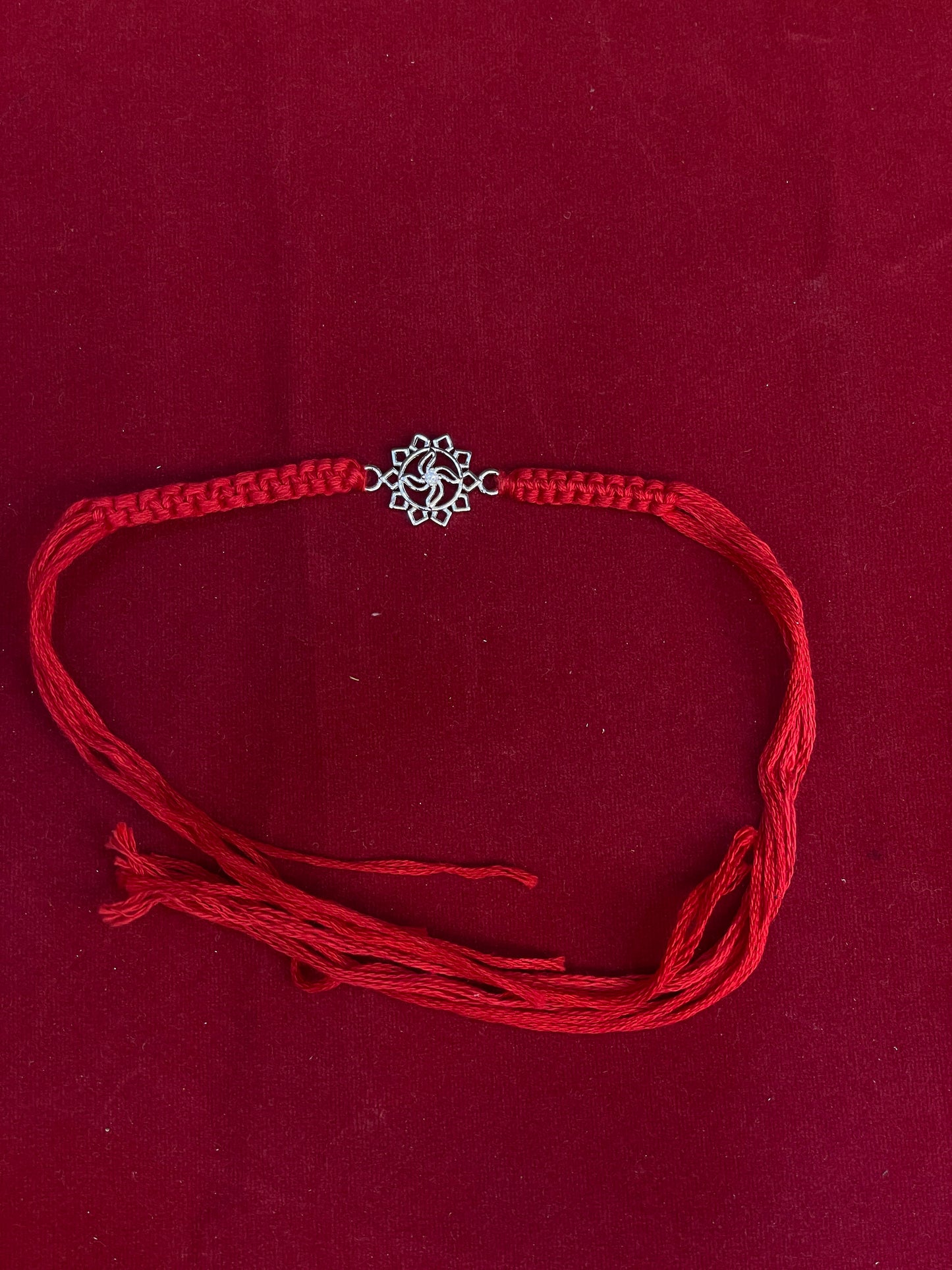 925 Sterling Silver Floral Mandala Rakhi | Red Thread Rakhi for Raksha Bandhan