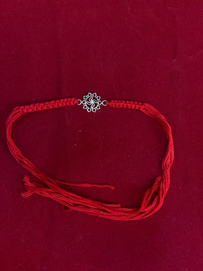 925 Sterling Silver Floral Mandala Rakhi | Red Thread Rakhi for Raksha Bandhan