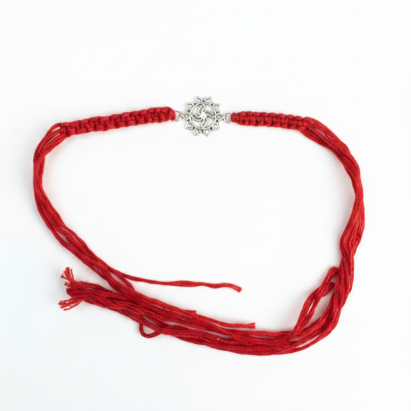 925 Sterling Silver Floral Mandala Rakhi | Red Thread Rakhi for Raksha Bandhan