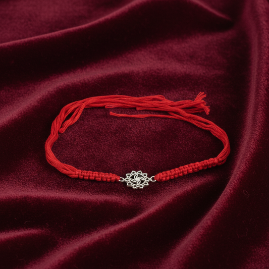 925 Sterling Silver Floral Mandala Rakhi | Red Thread Rakhi for Raksha Bandhan