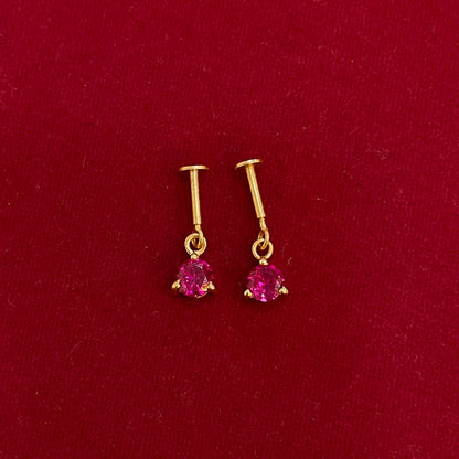 925 Silver Gold Plated Ruby Dangler Bugadi Pair