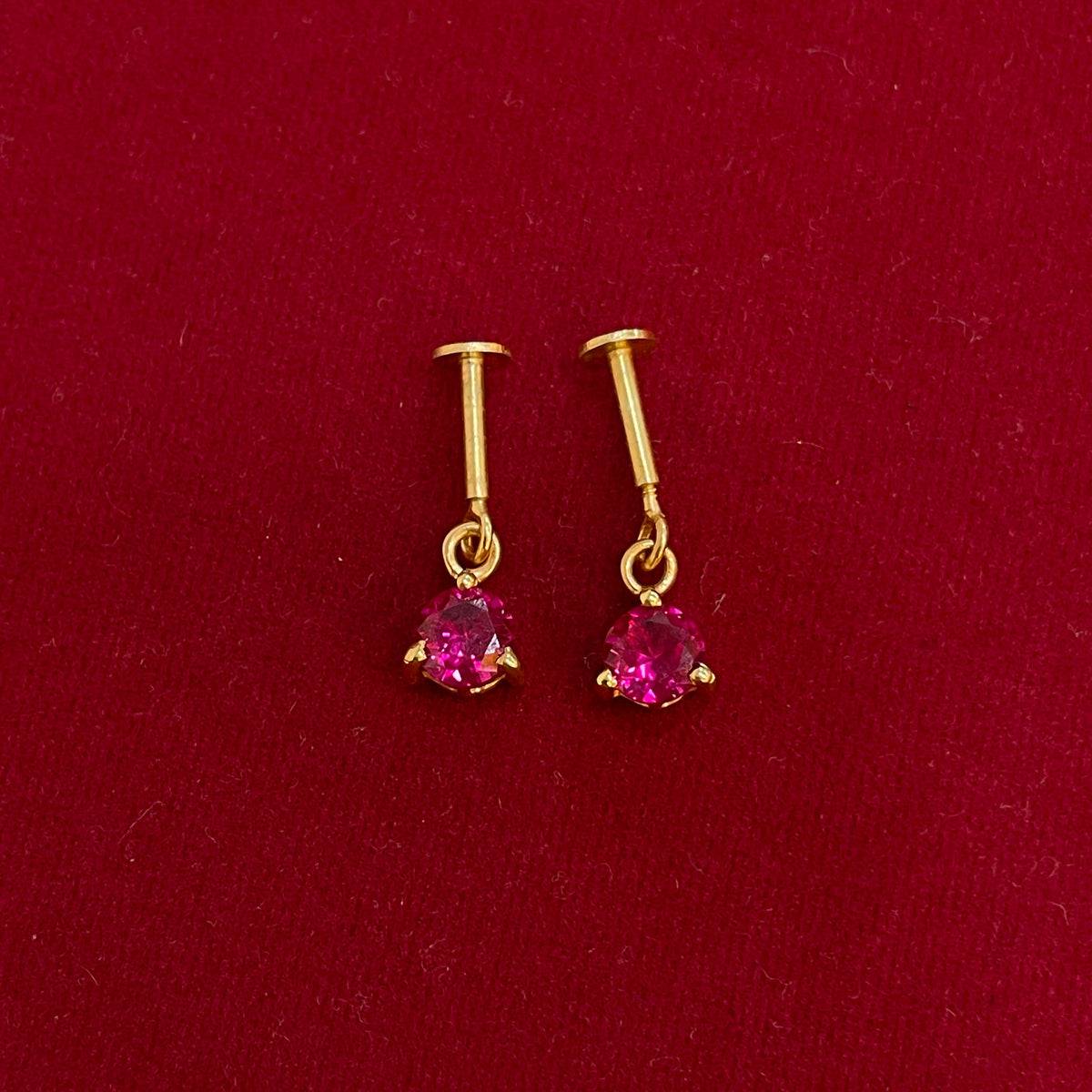 925 Silver Gold Plated Ruby Dangler Bugadi Pair
