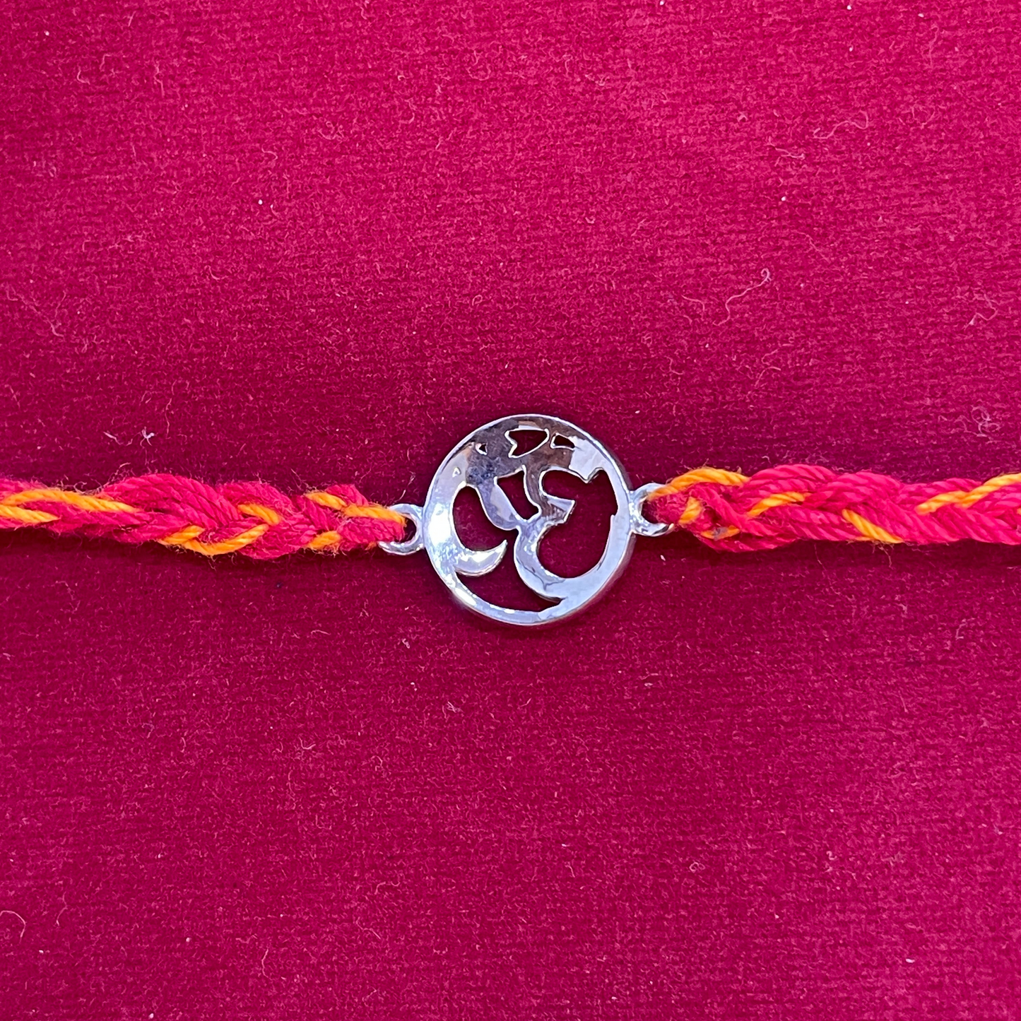 925 Sterling Silver Om Rakhi | Red & Yellow Thread Rakhi for Raksha Bandhan