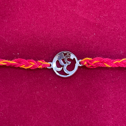 925 Sterling Silver Om Rakhi | Red & Yellow Thread Rakhi for Raksha Bandhan