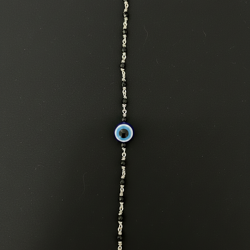 92.5 Silver Black Beads Anklet (Single Piece) | Stylish Traditional Design | Jewellery