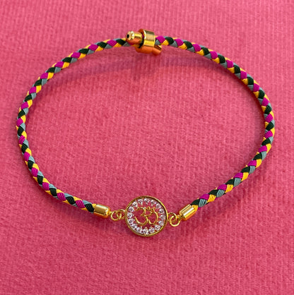Silver Om Rakhi for Brother | Gold Plated Om Charm with Multicolour Braided Thread