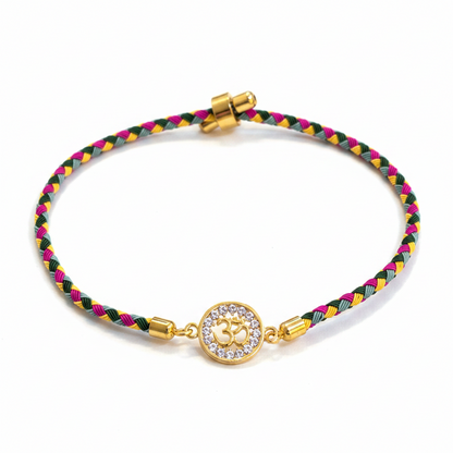 Silver Om Rakhi for Brother | Gold Plated Om Charm with Multicolour Braided Thread